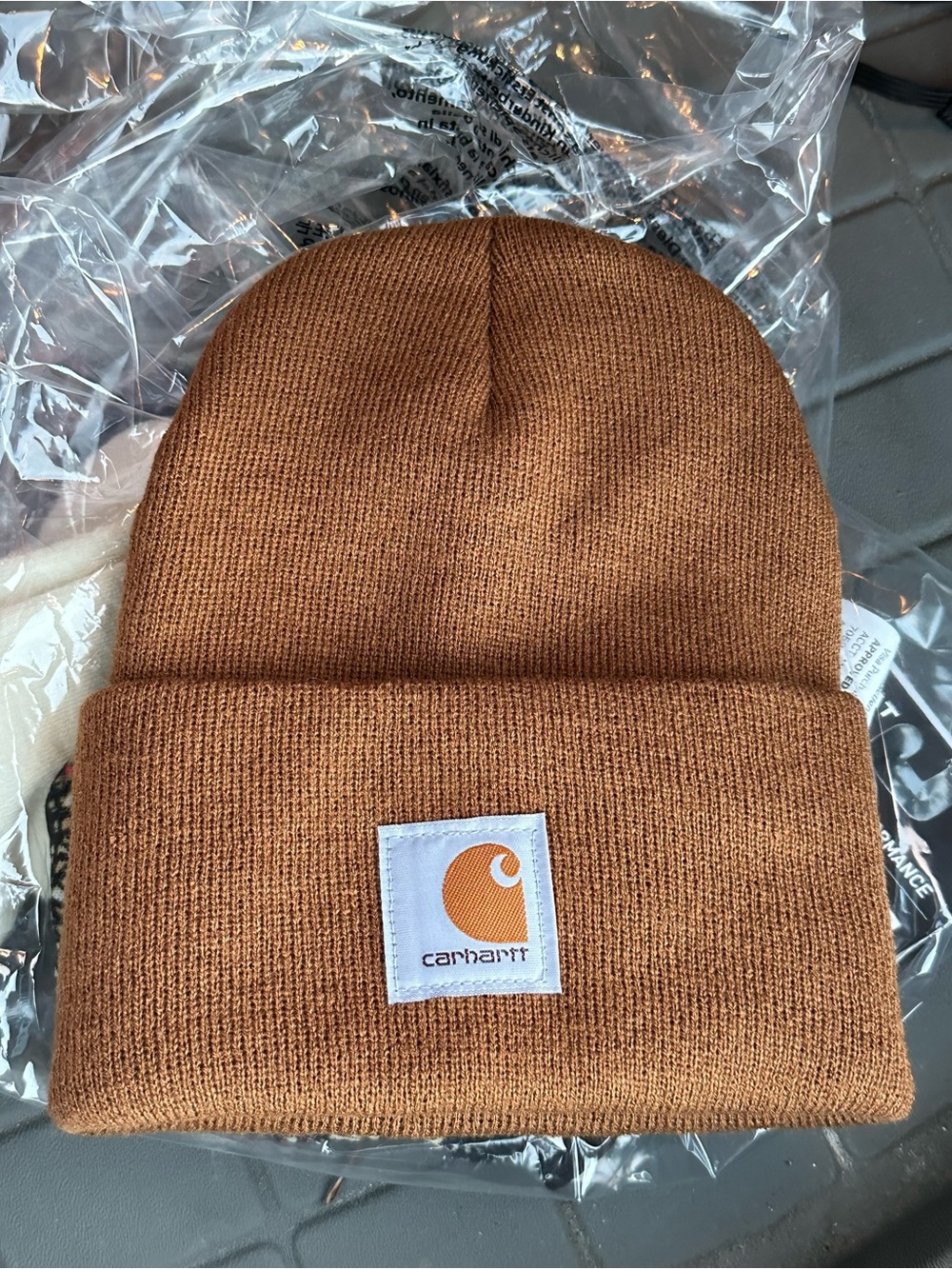Carhartt Brown Knit Cuffed Beanie with Logo Patch NWOT